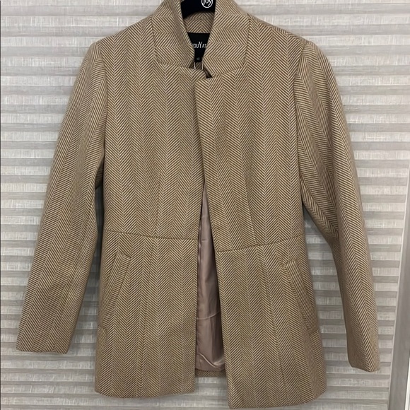 Tan Blazer Tailored Wool Blend Notched Collar - Picture 1 of 11